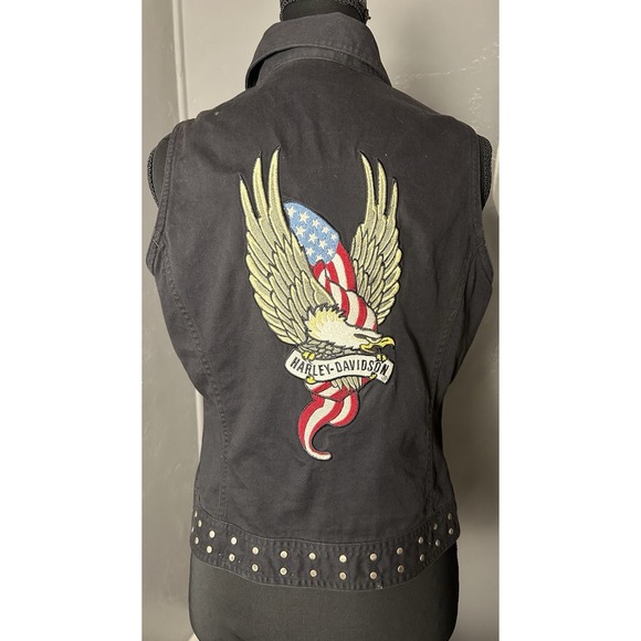 Harley-Davidson Women Zip Vest With Embroidered Eagle On The Back Size M biker - Picture 10 of 15